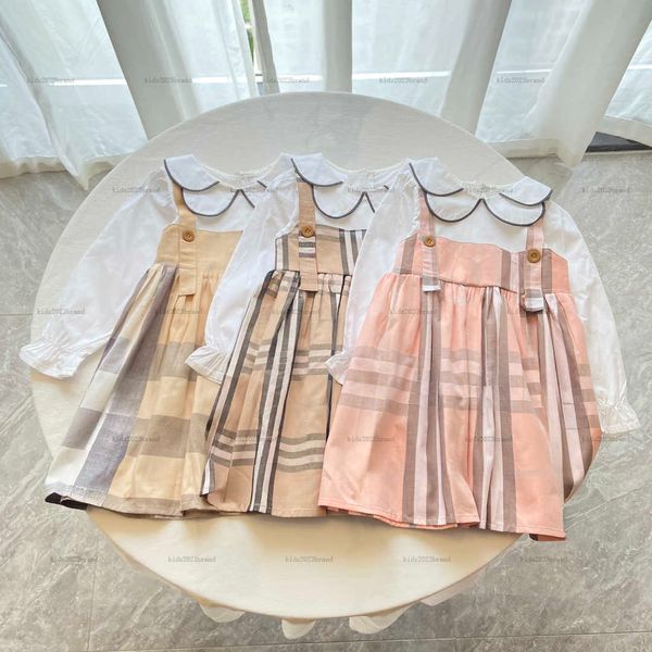 Girl&#039;s Dresses New Girls dress Fake shoulder strap skirt design kids dress designer Baby Clothes Size 90-140 CM girls dresses Long slee