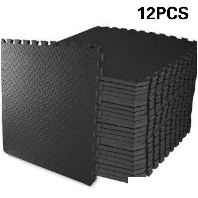 Carpets 12Pcs 30X30Cm Eva Leaf Grain Floor Mats Sports Protection Gym Mat Yoga Fitness Non-Slip Splicing Rugs Thicken Family Exercise Dhpkt