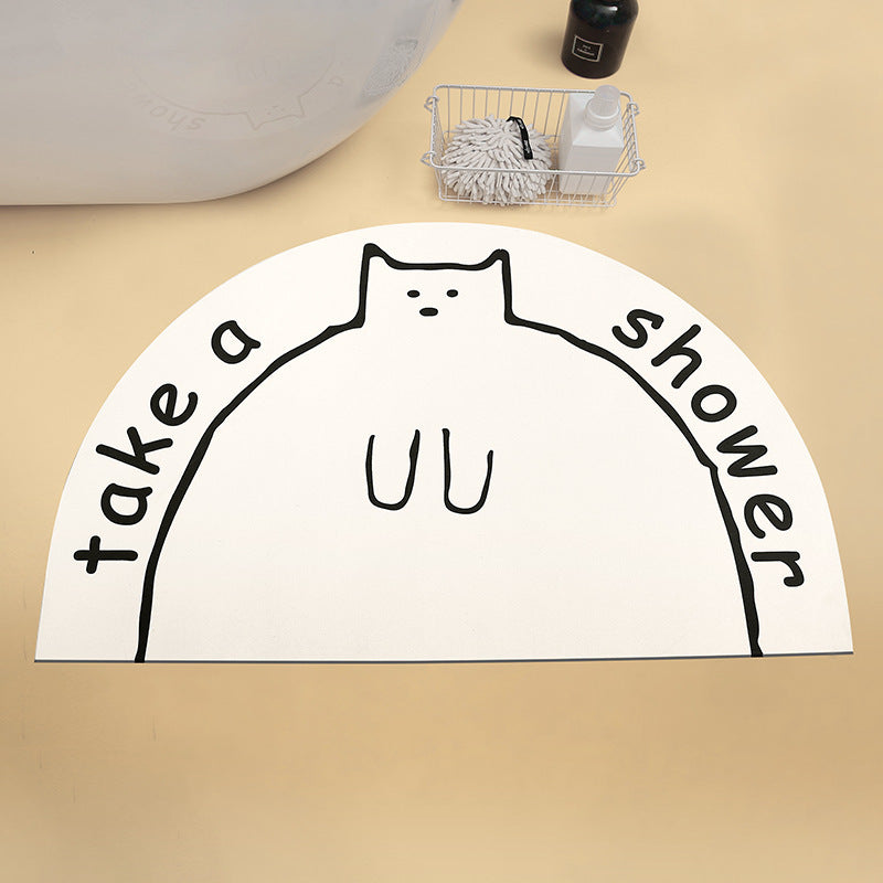 Cartoon cute cat bathroom anti slip mat, household toilet door absorbent quick drying foot pad, wear-resistant diatomaceous earth floor mat