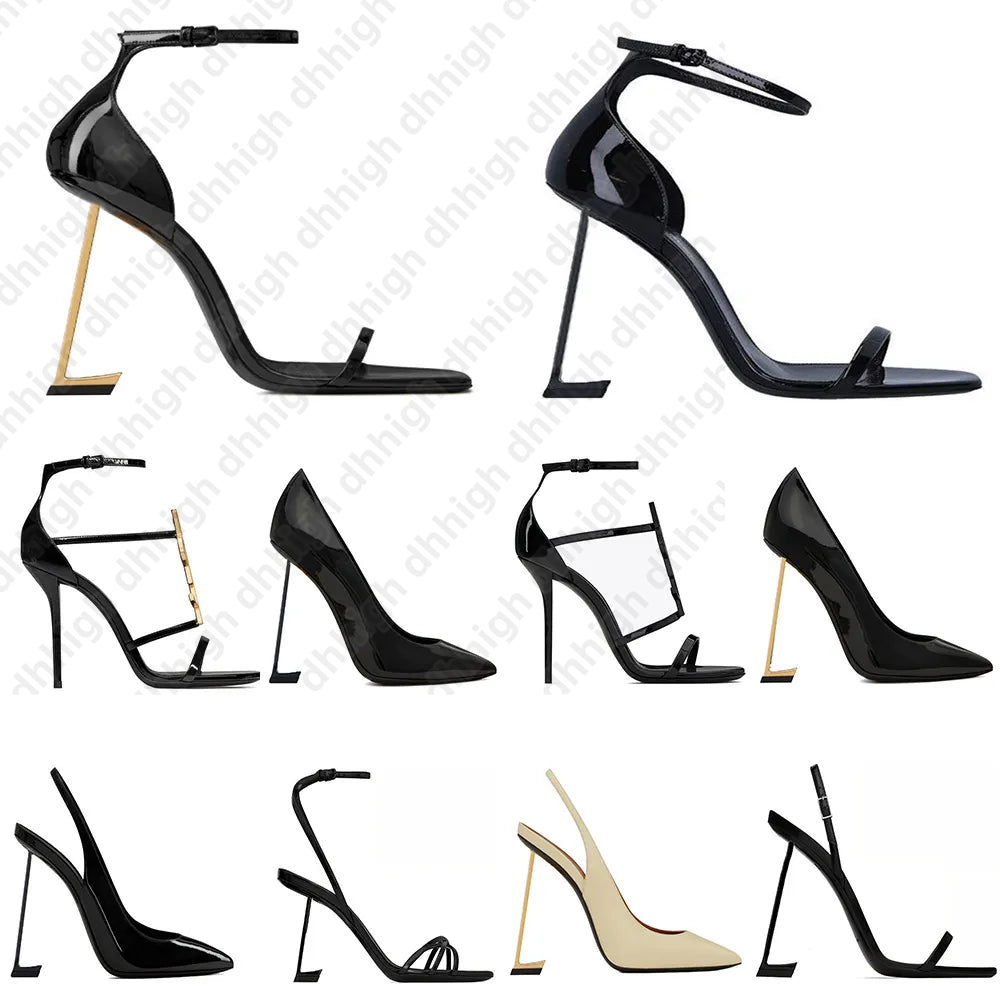 Designer Sandals High heels designer shoes heels Genuine Leather Pumps Lady Sandals Wedding Slingback Heels Black Golden Gold size 35-42