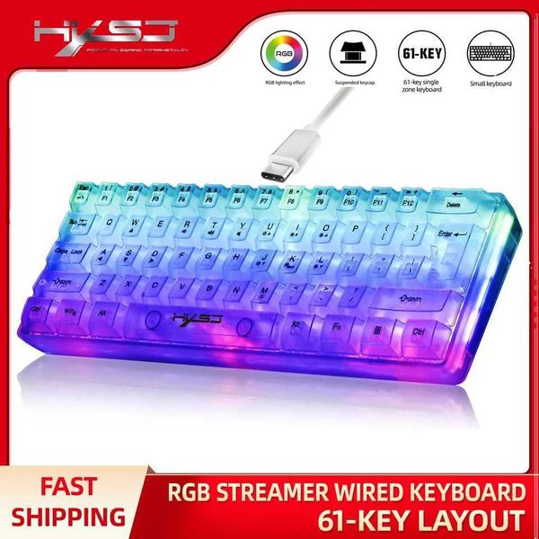 HXSJ 60% Wired Transparent Gaming Keyboard RGB Backlit Ultra-Compact Waterproof Small Compact 61 Keys Keyboard for PC-MacXJ241225