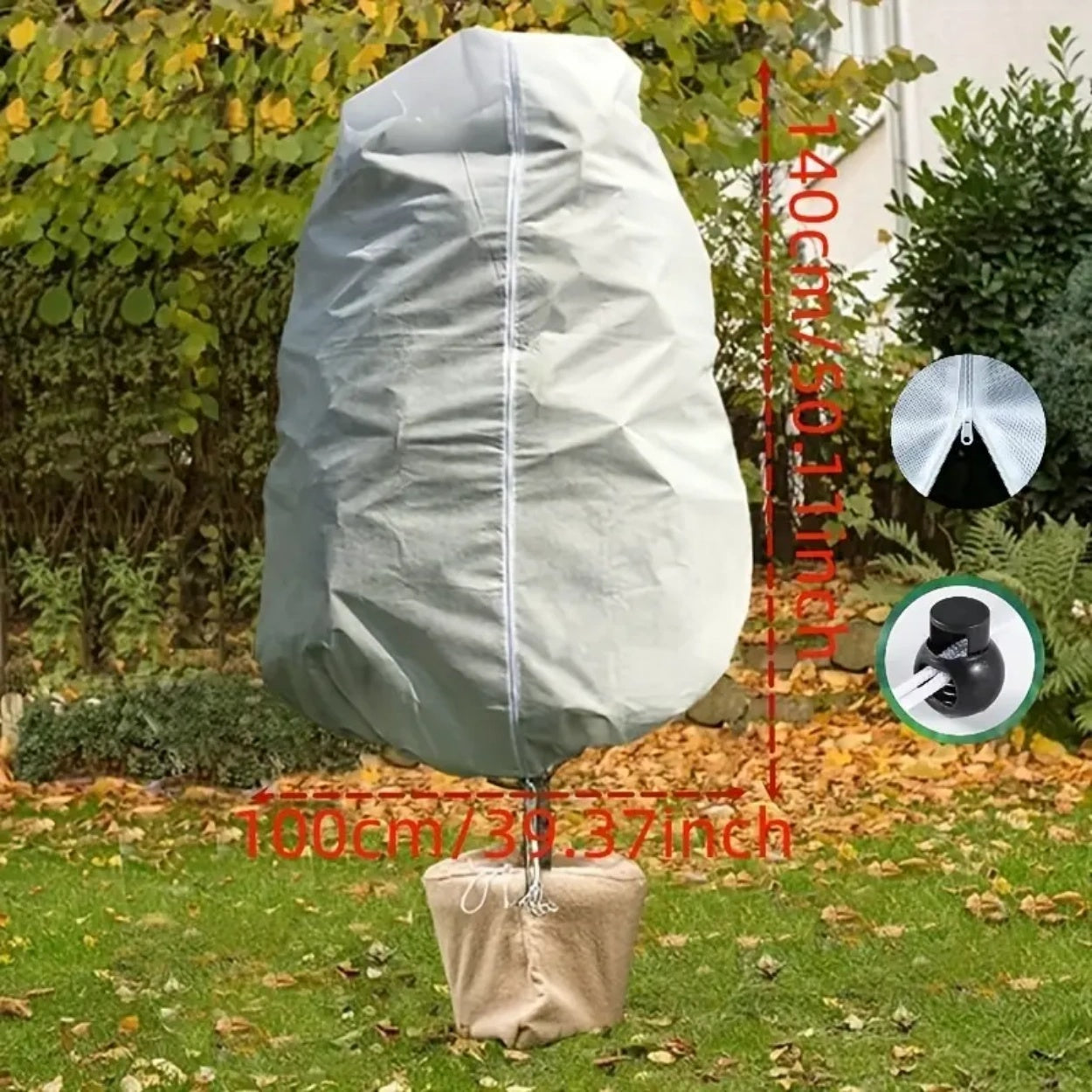 Extra Thick Frost Protection Plant Cover with Drawstring & Zipper - Large, Reusable Winter Care Bag for Trees, Shrubs & Potted Plants, Ivory
