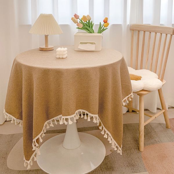 XX0230 Elegant Cotton Linen Table Cover with Tassels - Perfect Fit for Small Desks & Teas