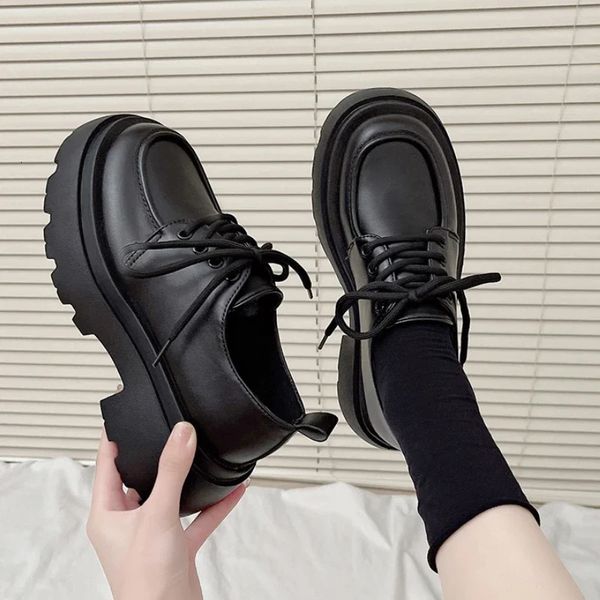 Mulheres Spring Black Platform Shoes Flats Shoes Slip Slip On Boat Ner Casual Leather Oxfords 250102