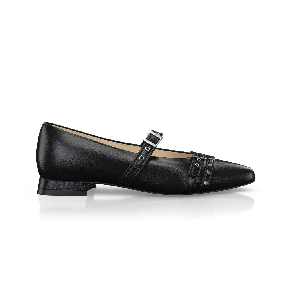 Ballerines pointues Chaussures plates Femme Faites main en Italie en Cuir Noir - Sur Mesure, Petit, Boucles - GIROTTI 64695