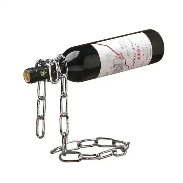 Suspensão mágica Cadeia de ferro, prateleiras de vinho de uma garrafa Exibir racks Stand Holder Kitchen Dining Room Cellar Bar Decoration 25