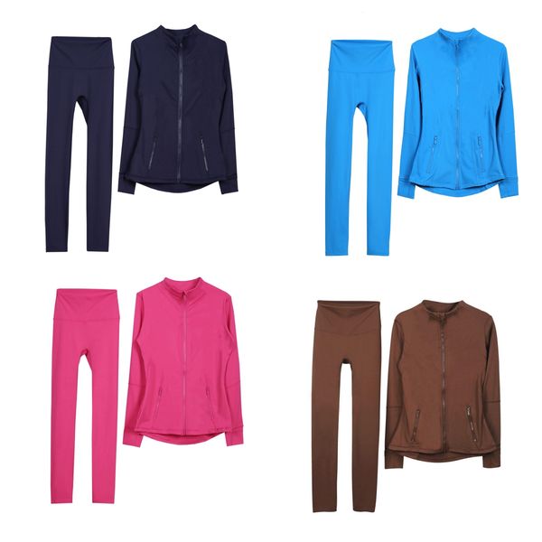 UU-L3138 Mulheres Jaquetas e Calças Conjunto de Casas Esportivas Zíper de Selvada Longa Criança de Fitness Set Set Yoga Clothing