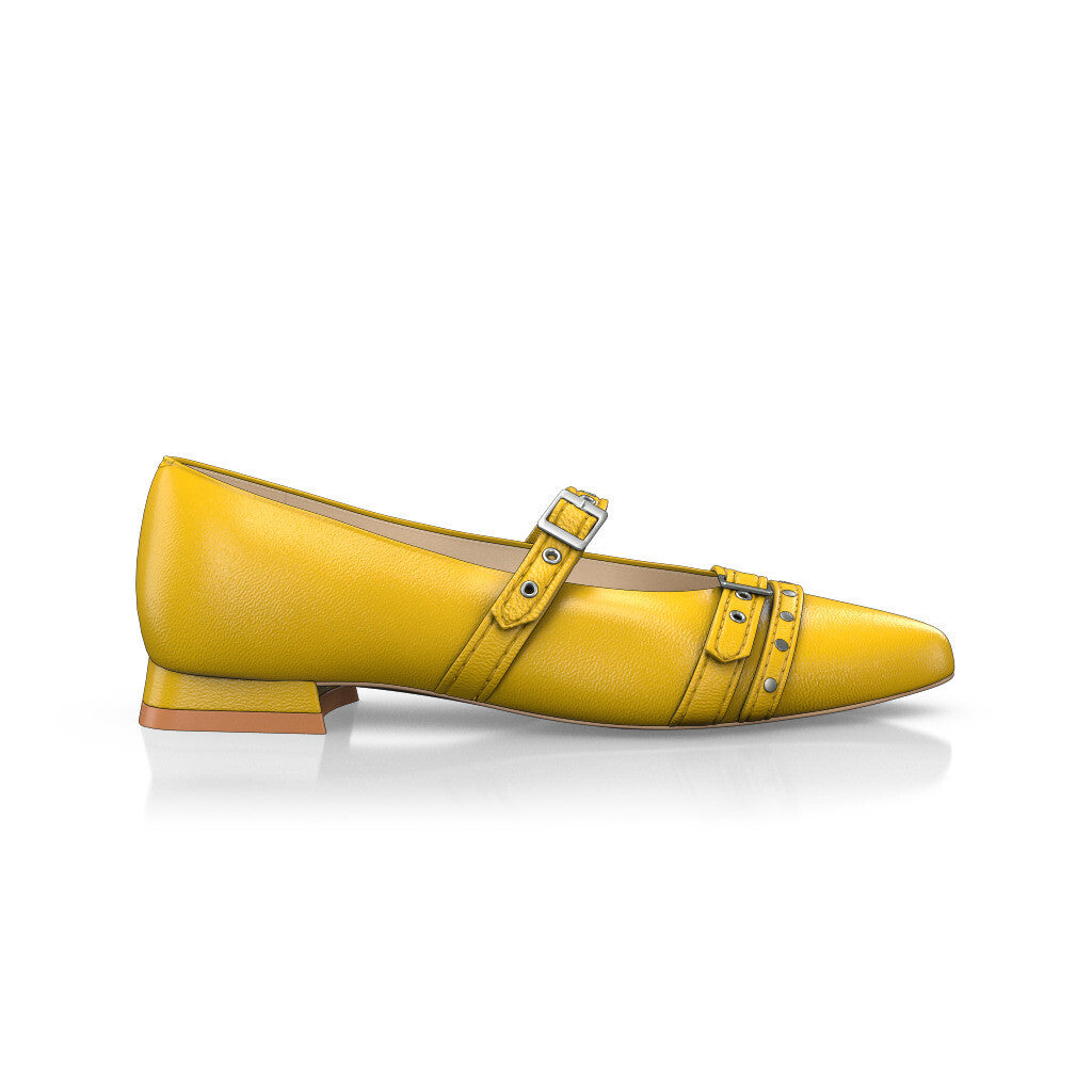 Ballerines pointues Chaussures plates Femme Faites main en Italie en Cuir Jaune moutarde - Sur Mesure, Petit, Boucles, Boucle - GIROTTI