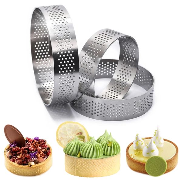 2-5-10Pcs Circular Tart Ring Tartlet Cake Fruit Pie Mousse Molds Cookies Pastry Circle Cutter Perforated Kitchen Baking Mould