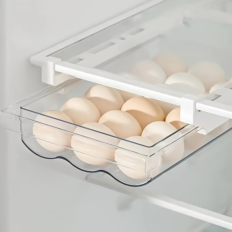 TEMU 1pc Clear Plastic Refrigerator Egg Organizer With Drawer - Space-saving Hanging Storage Box For Fridge, Countertop & Cabinet, Ideal For Eggs,
