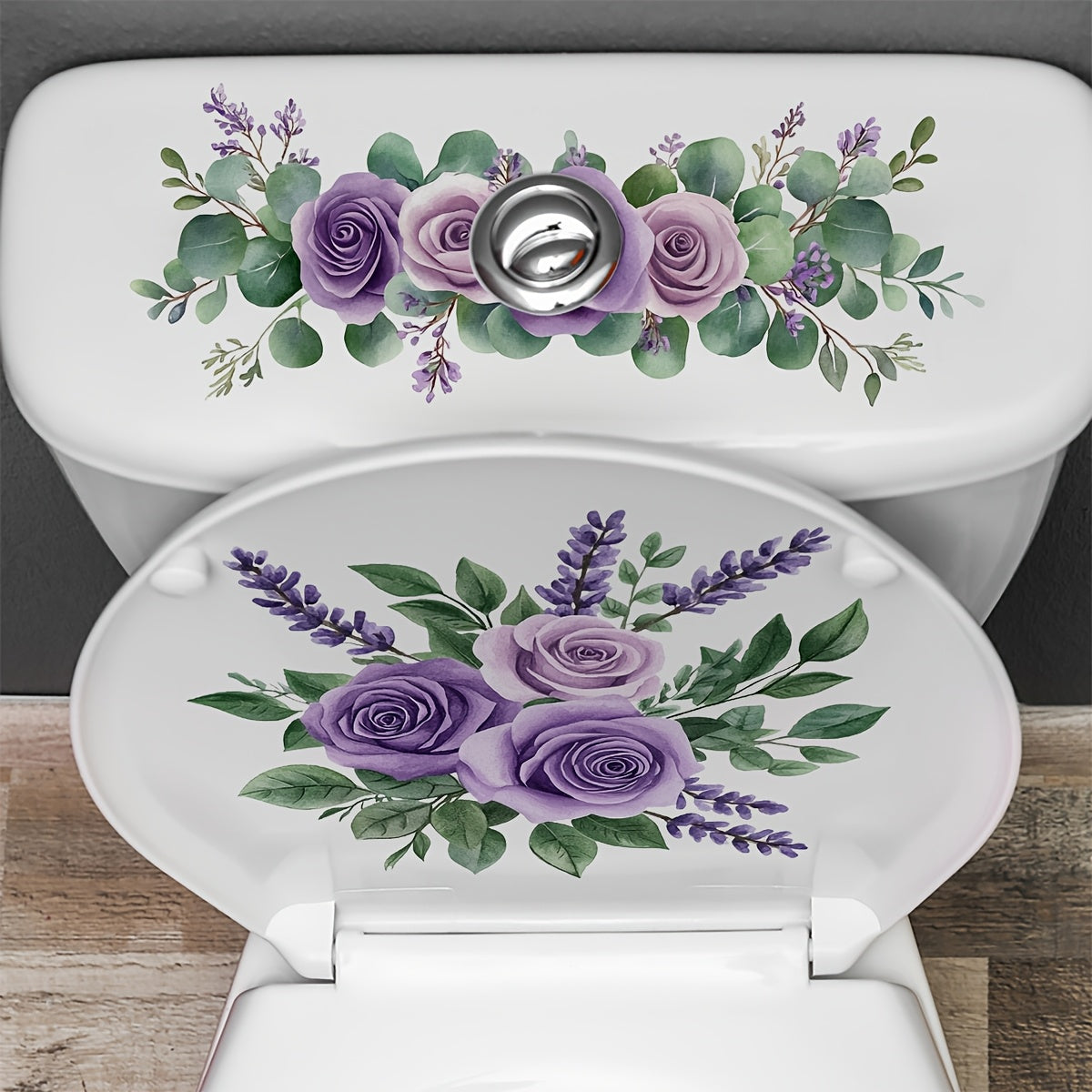 TEMU 1pc Purple Floral Toilet Lid Decal - Elegant Lavender & , Semi-, Self-adhesive For Ceramic , Single Use Bathroom Sticker, Adds To Your Bathroom,