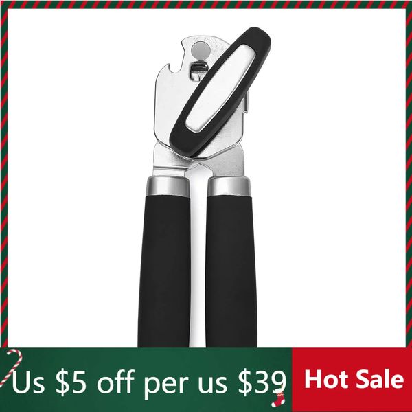 Stainless steel smooth edge manual can opener and bottle openersoft handle hand-held easy-turn knobmulti-purpose kitchen tool 241205