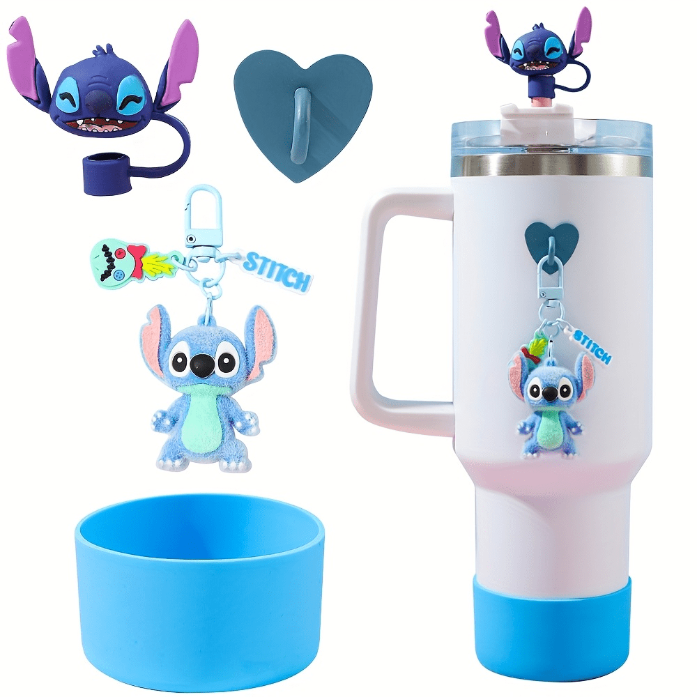 TEMU 4pcs Stitch Series Straw Lids Fits Tumbler Cup 30& 40oz, Glassware Accessory, Reusable Straw Head Protective Cover For 10mm-0.4 Inches Diameter