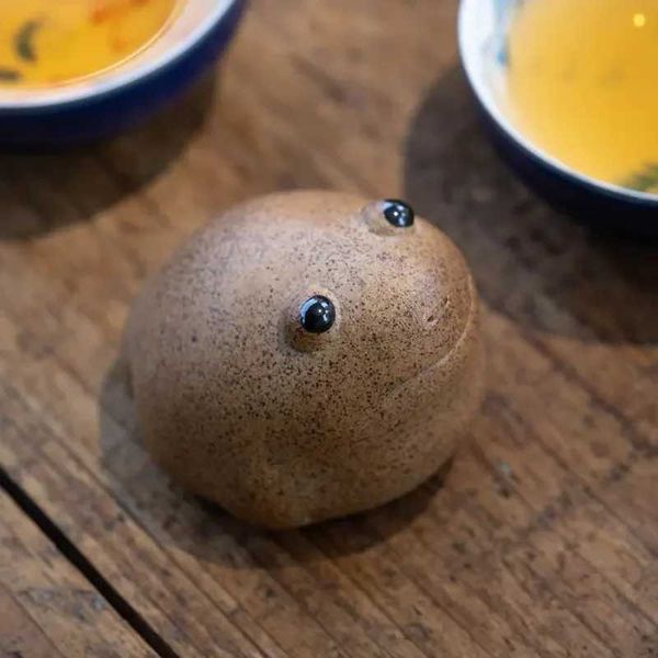 5cm Lucky Frog Tea Pet Zen Tea Set Fur Pottery Ceramic Handmade Chinese Animal Cute Modern Home Decoration W240815