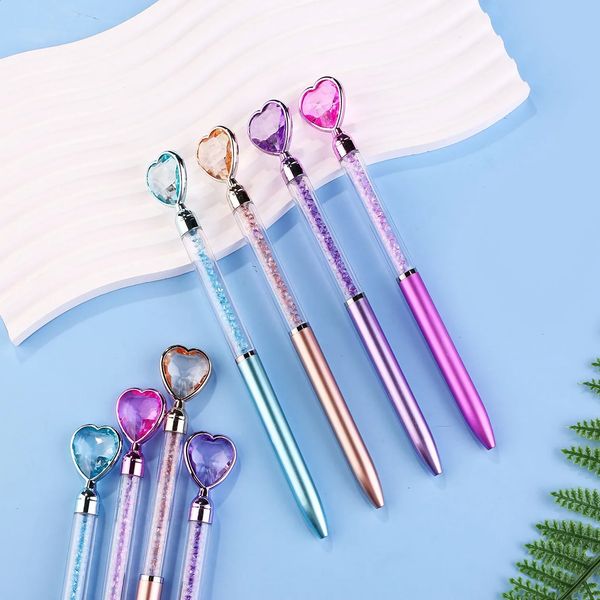 4PcsLot Creative Diamond Love Heart Ballpoint Pen Colorful Crystal Gem Rotating Gel Pens Cute School Stationery Office Supplies 241224