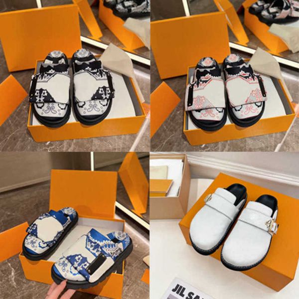 Women Slippers Men Designer Leather Scuff Flat Sandals Easy Slides Women Men Cosy Comfort Mules Slippers Round Toe Sandal Summer Shoe Platfo