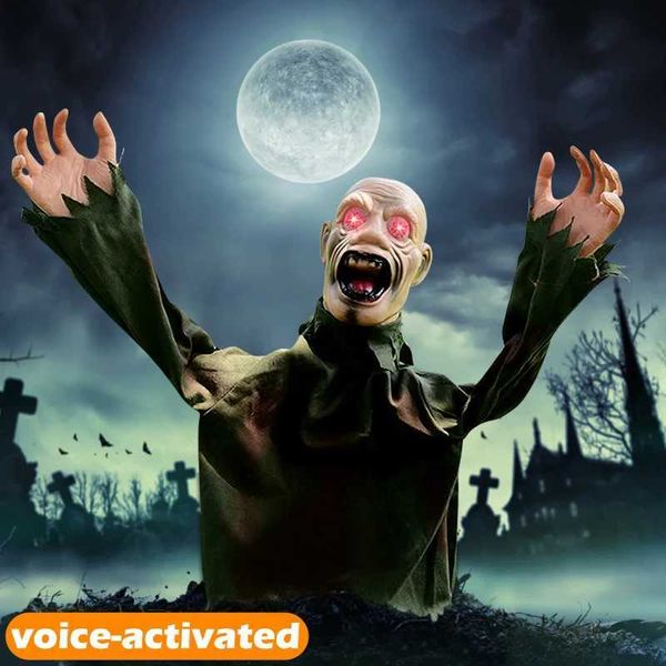 Halloween Swing Ghost Voice Control Decorative Scary Halloween Props Zombie LED Eyes Spooky Sound Party Outside Garden GraveyardXJ240817