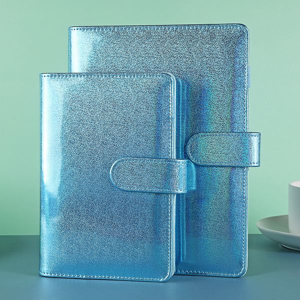 A6 Sparkle Glitter Decors Notebook Binder Assorted Changing Colors Loose-leaf Journal Notepad Binder with Magnetic Buckle Course (inner pape