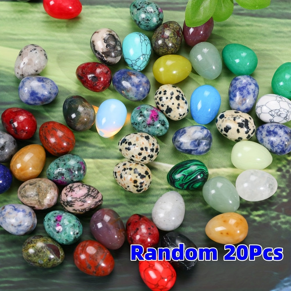 TEMU 20pcs Natural Polished - Assorted Colors (blue, Green, Red, Yellow, White, Black), Smooth Glossy Finish, Easter Decorations & Gifts, Random Mix,