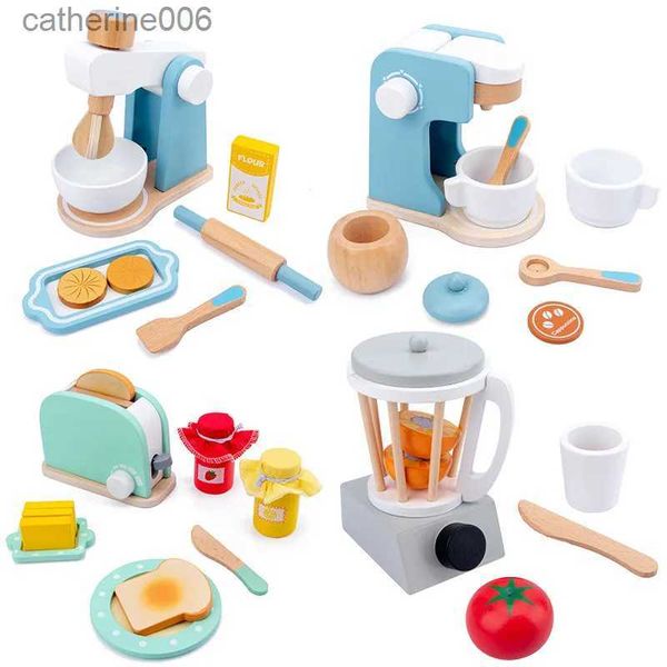 Other Toys Kitchen Pretend Play House Toy Wooden Simulation Toaster Coffee hine Food Mixer Kids Early Education GiftL231025