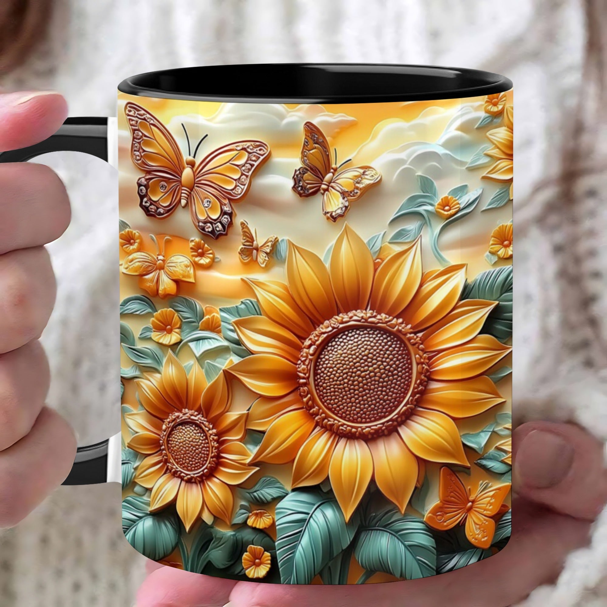 TEMU Sunflower Theme Printed On 11oz. Coffee Mug, , Durable Ceramic Mug - Dishwasher And Microwave Safe, A Unique Keepsake Perfect For Adults, Family