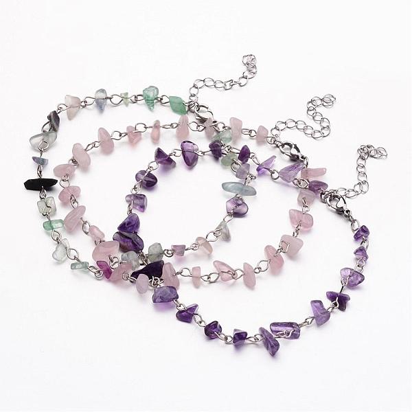 Natural Gemstone Chip Beaded Anklets