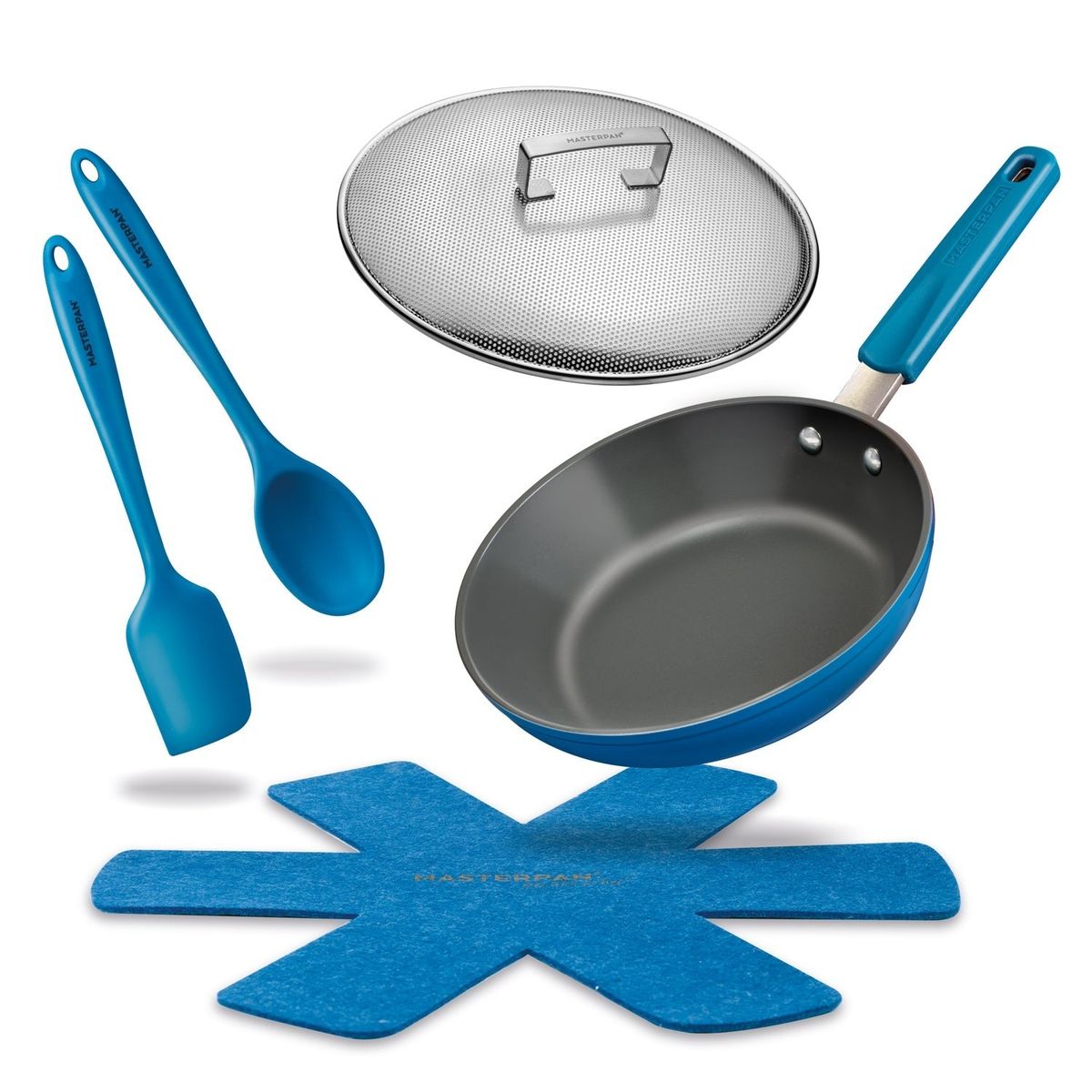 Ceramic Nonstick Stovetop Oven Frypan & Skillet with Lid & Utensils by MASTERPAN® - Azure