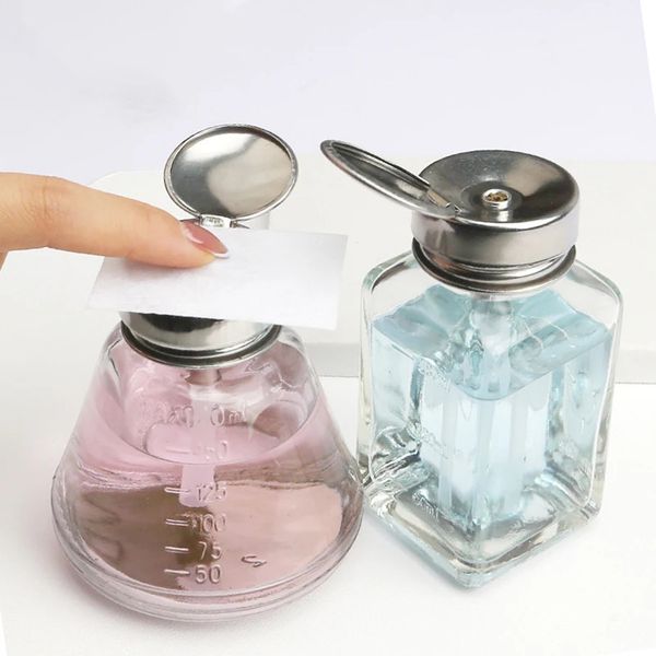 Push Down Glass Empty Pump Dispenser For Nail Polish Alcohol Makeup Remover Clear Refillable Bottle Liquid Cleanser Storage 240628