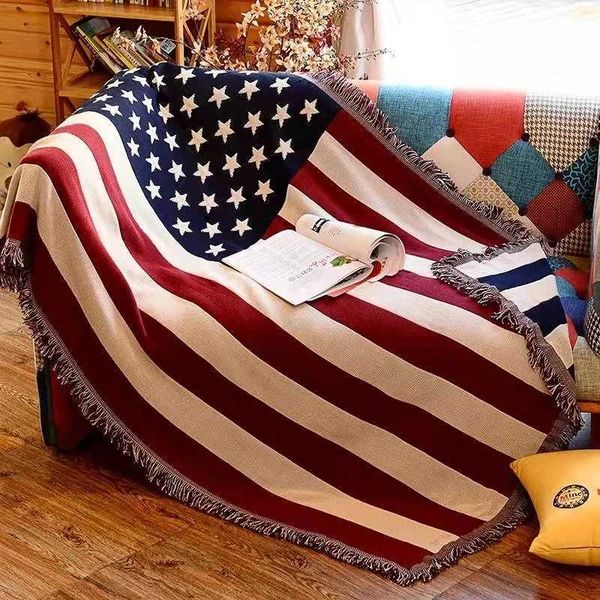 UK USA Flag American Blanket Mat Cover Bedspread Star Sofa Cover Cotton Air Bedding Room Decor Tapestry Throw Rug United StatesM240807