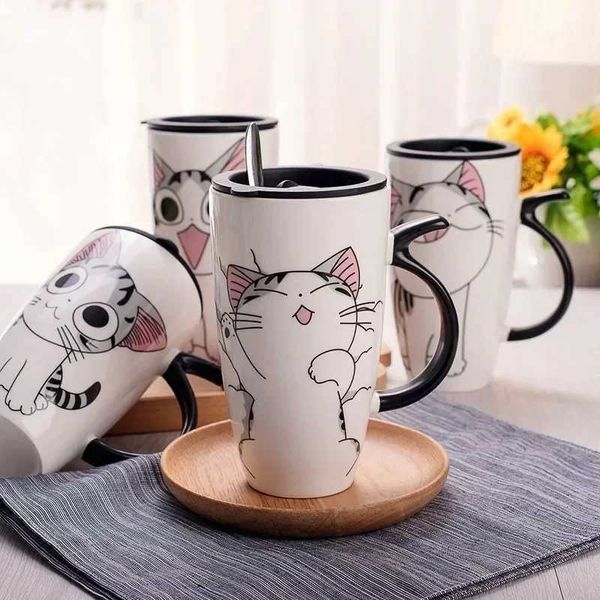 Mugs 600ml cute cat ceramic coffee cup with Lid large capacity animal cup creative beverage coffee cup innovative gift milk cup Q241011