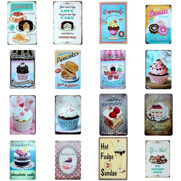 Vintage Cake Dessert art painting Metal Tin Signs Retro Home Kitchen Decoration Plaque Poster Bar Pub Bakery Wall Decor personalized Plate S