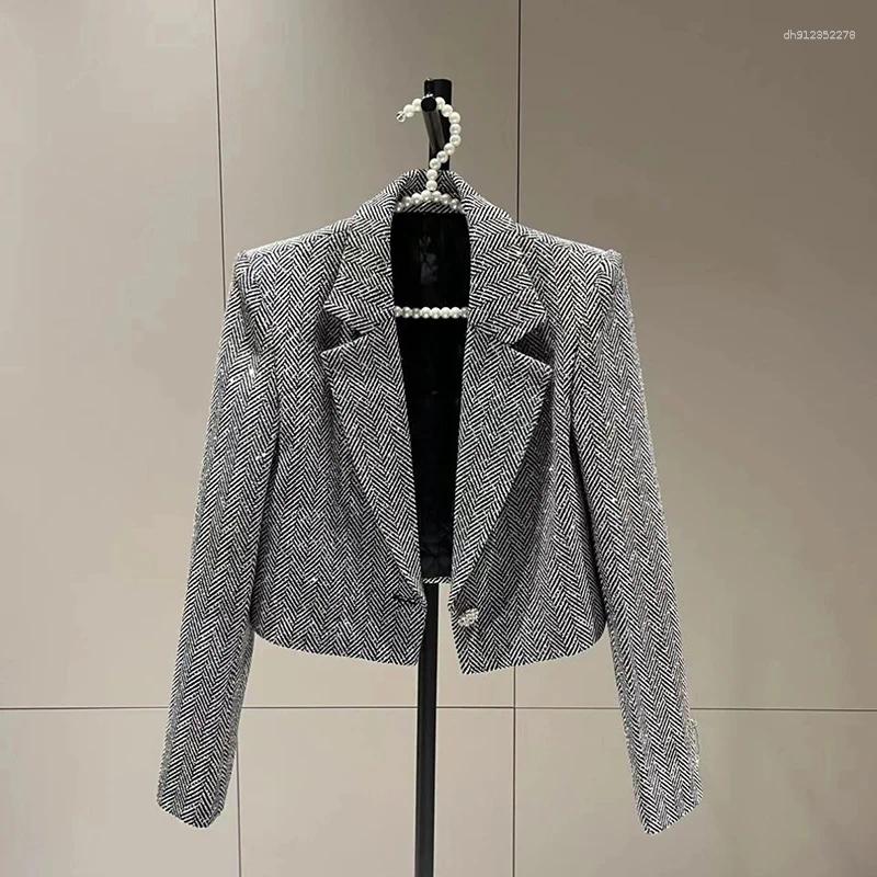 Women&#039;s Jackets MEXZT Vintage Cropped Tweed Jacket Women Elegant Luxury Striped Coat Korean Long Sleeve Short Outerwears Ladies Design