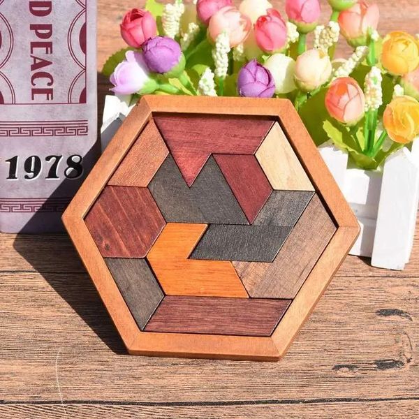Wooden Puzzles IQ Game Educational Toys For Children Kids Adults Tangram Board IQ Brain Teaser Montessori Toys GiftsC241128