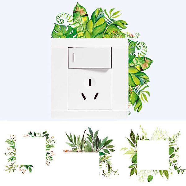 Update New Leaf Green Plant Personality Wall Cover Sticker DIY Self-Adhesive Modern Art Room Switch Outlet Decal For Home Decoration