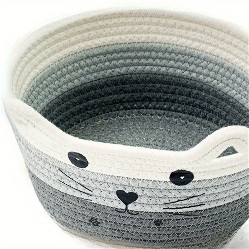 TEMU Cat Ear Woven Storage Basket For Desk, Keys & Cosmetics Organizer - Bedroom Clutter, Storage Bins For