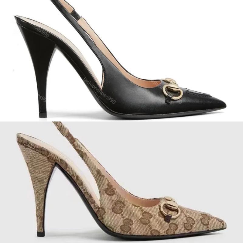 pointy toe slingbacks pumps flats shoes horsebit buckle stiletto heels sandals 10.5cm womens high heeled sandals luxury designer dress shoes sizes 3