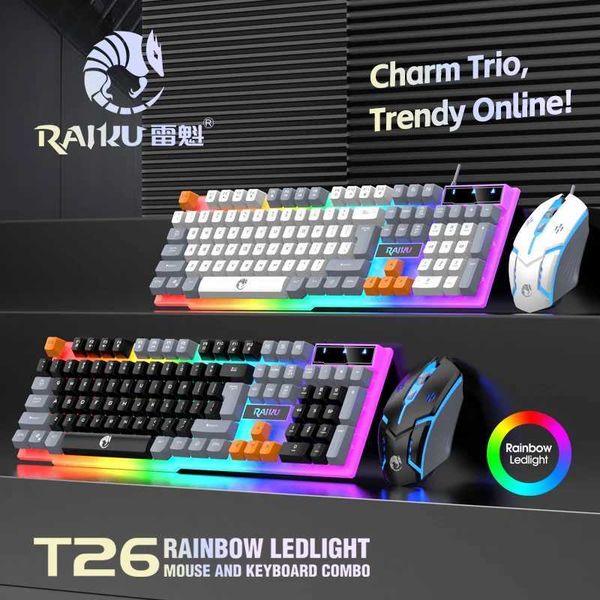 Keyboards Single keyboard and keyboard mouse RAIKU T26 Three tone Luminous Keyboard Mouse Wired Mechanical Touch Gaming Mouse Keyboard Set z