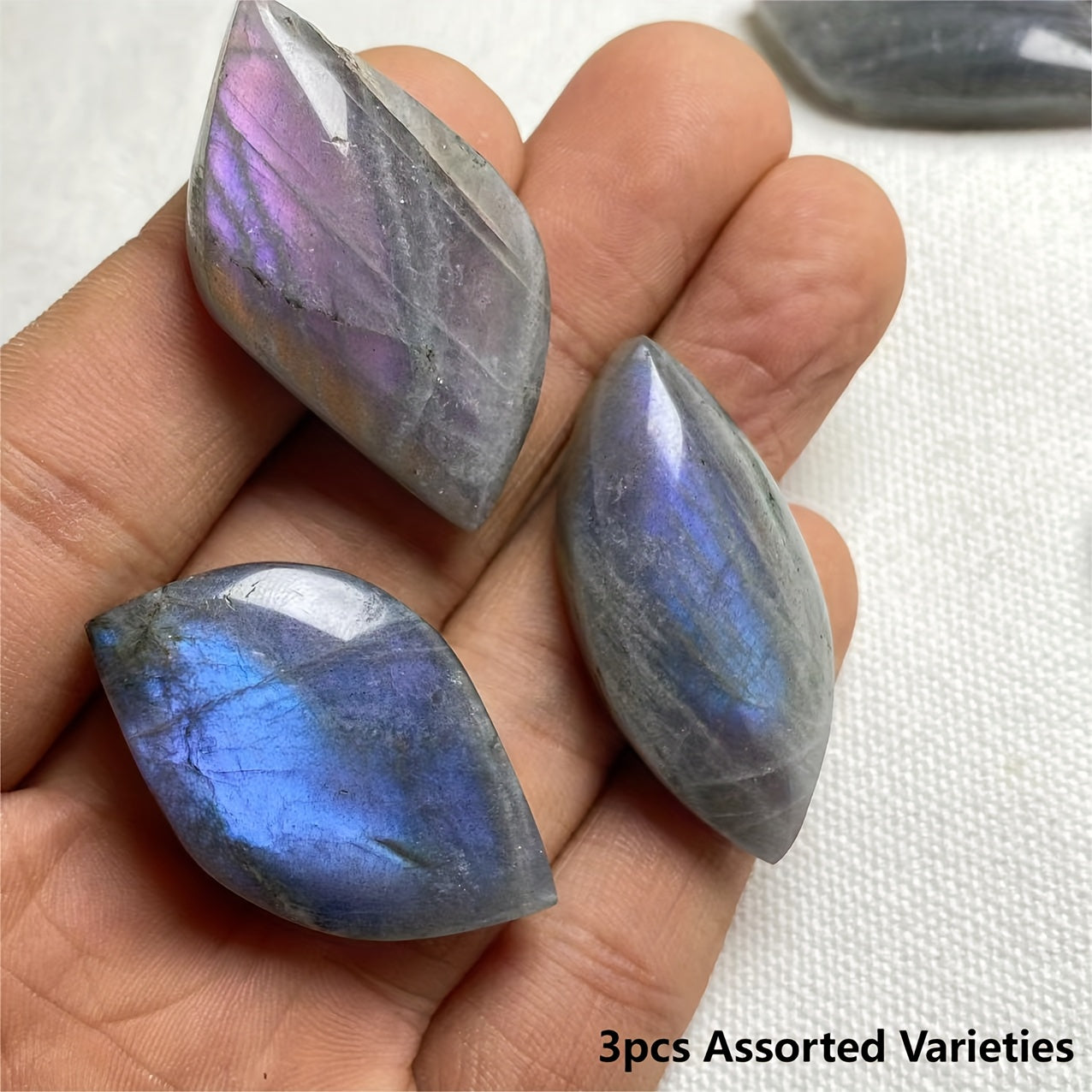TEMU 2-3pcs Natural Purple Labradorite Cabochon - Polished Multicolor With Iridescent Flash, Making, Necklace Pendant, Home Decor Crafts, Unique Gift