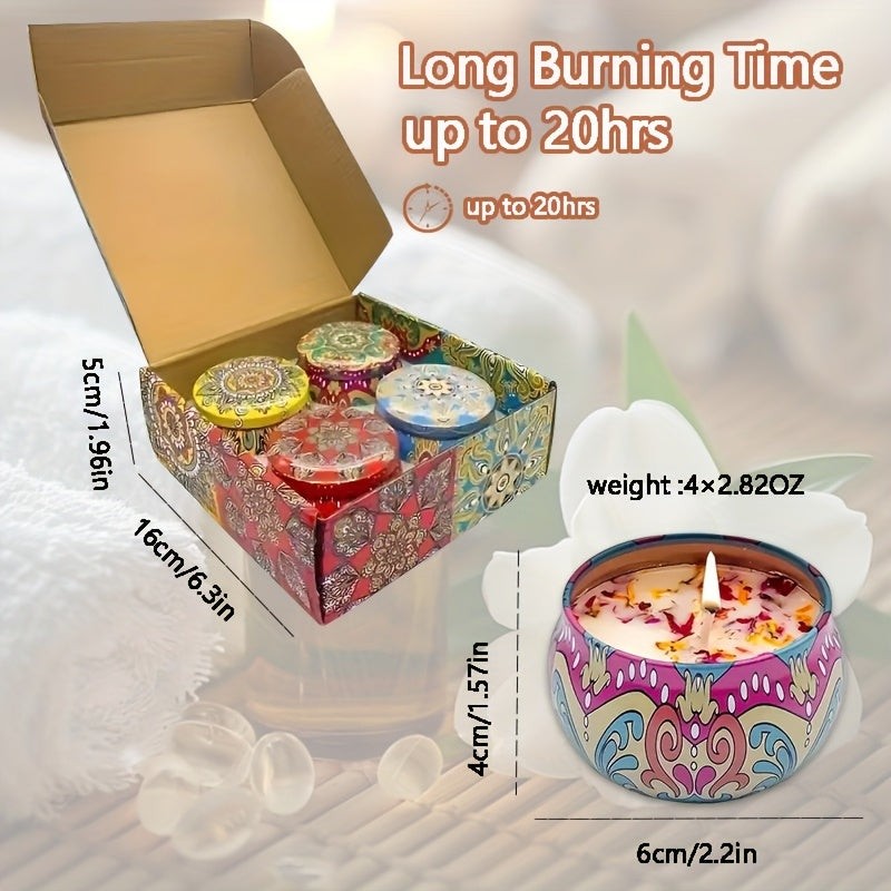 TEMU 4pcs Fragrance Candles Jasmine, Sandalwood, Lavender & Rose Scents For Relax, Relaxation, Bathing, Yoga - Present, Candle Box, Random Color