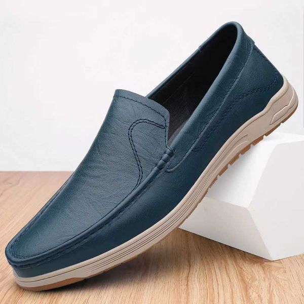 Vestido sapatos de vestido couro genuíno masculino solo solo casual sapatos vestidos mocassins azuis Business Walking Shoes de luxo de luxo