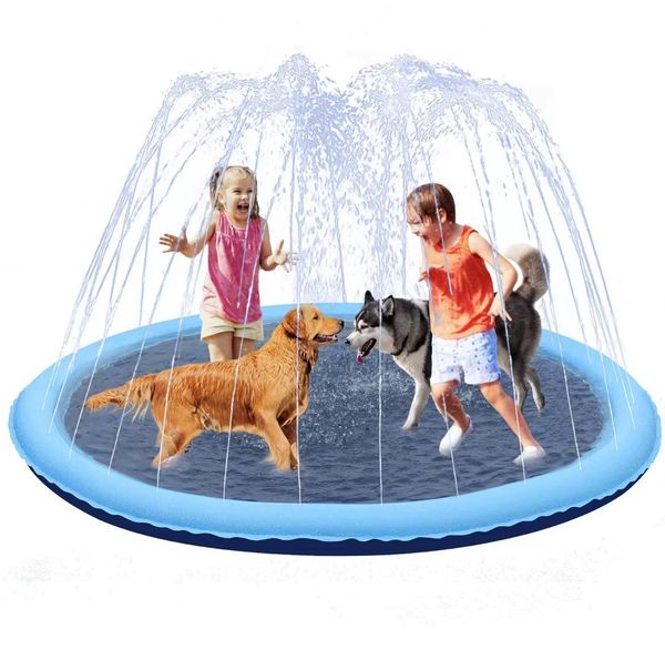 Splash Pad 39 Inch For Kids And Dog Thicken Sprinkler Pool Summer Outdoor Non-Slip Water Toys - Fun Backyard Fountain Play Mat for Baby Girl