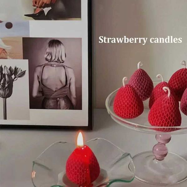 4pcs-1pc Strawberry Candles Soy Wax Aromatherapy Scented Fruit Candles Birthday Cake Topper Party Home Decoration Room AccessoryC241214