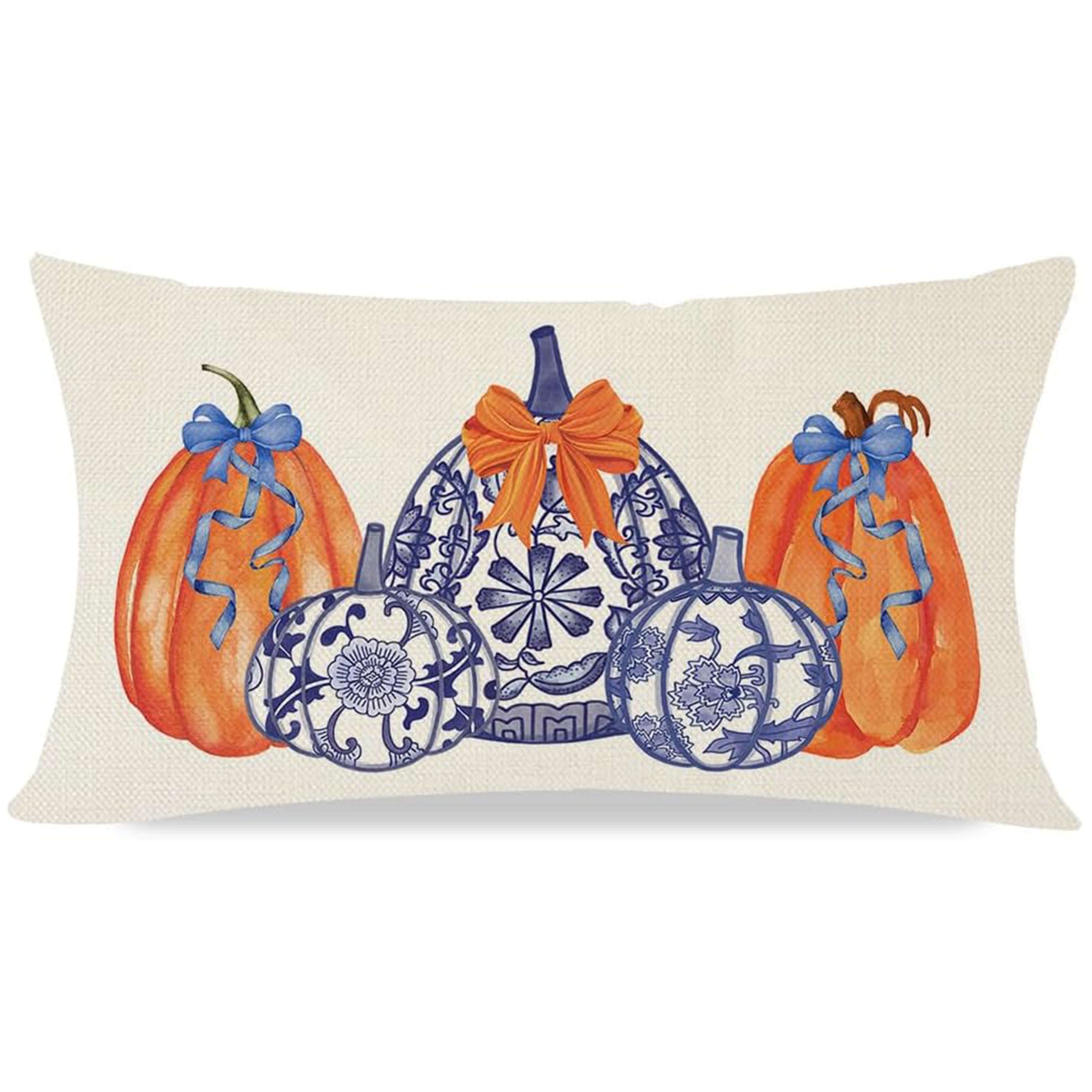 TEMU Chinoiserie Pumpkin Throw Pillow Cover 12x20, Contemporary Style, Machine Washable, Linen Lumbar Pillowcase With Zipper For Home And Outdoor