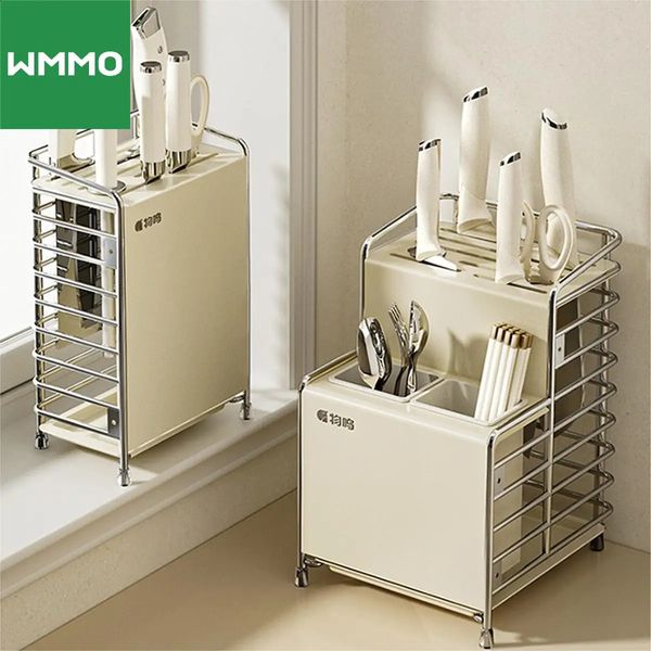 WMMO Multifunctional Combination Knife Holder with Hooks Electroplated Carbon Steel Anti-corrosion Kitchen Tools Storage Rack 241205