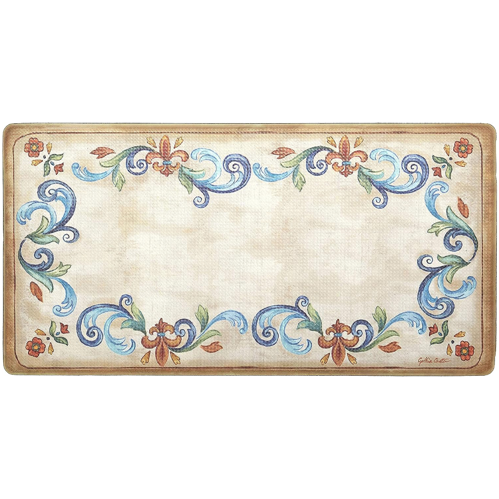 Cook n' Comfort Oversized Anti-Fatigue Kitchen Floor Mats - CNC123 (Tuscan Fleur Cream)