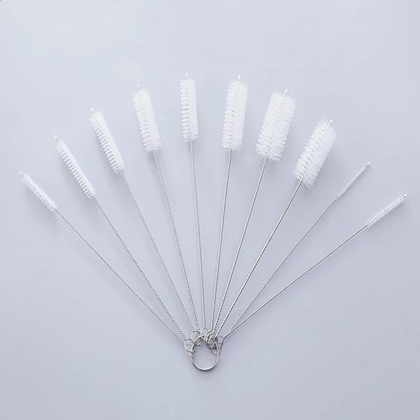 Bottle Clean Brush 10pcs Set Stainless Steel Soft Hair Pipette Straws Multipurpose Household Cleaning Tools 250103