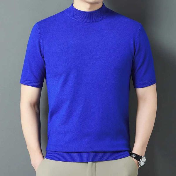 Mens Half Turtleneck Collar Sweater Thin Knit Multicolor Short Sleeve SweaterX240911