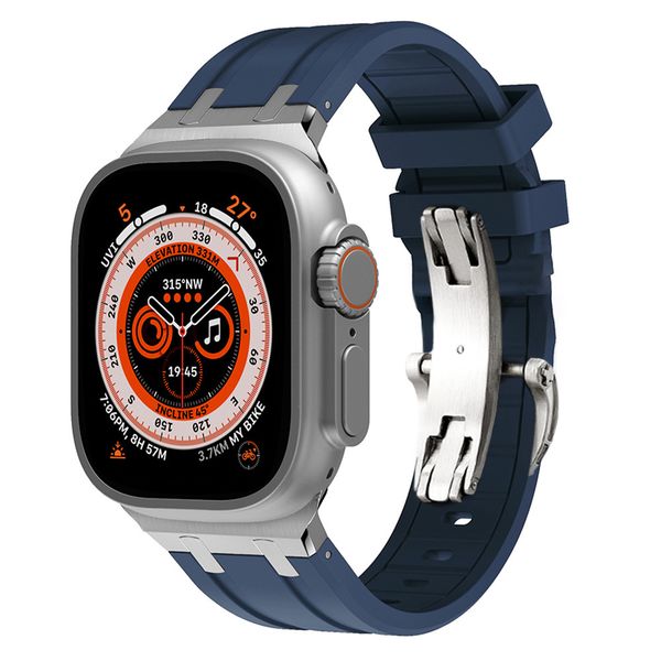 Suitable for applewatch78SE Ultra2 generation watch silver bow buckle liquid silicone strap 42 44 45 49mm