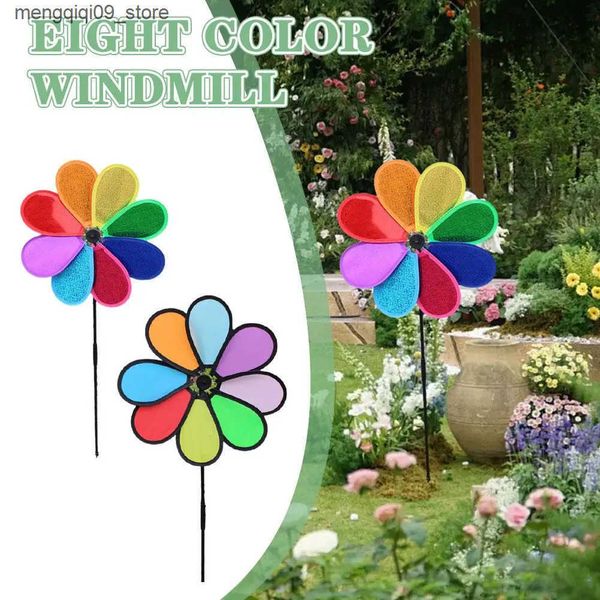 Garden Decorations New Colorful Rainbow Dazy Flower Spinner Wind Windmill Yard Decor Toys Garden Kids Bird Scarer Colorful Outdoor F6v7 L240