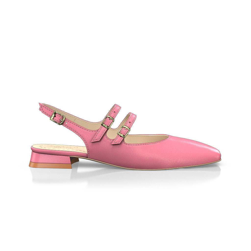 Babies slingback plates à petit talon carré Femme Faites main en Italie en Cuir Rose Bonbon - Sur Mesure, Petit, Boucles, Boucle - GIROTTI